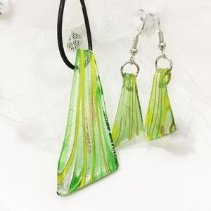 Collier boucles d'oreilles ensemble 1 feuille verte glaçure colorée Style chinois verre au chalumeau couteau de Murano pendentif boucle d'oreille bijoux pour femmes cadeau