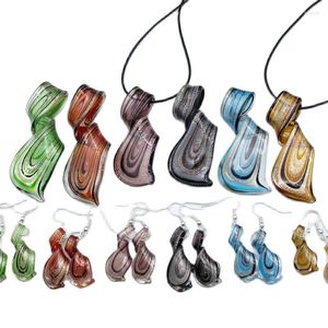 Collier boucles d'oreilles ensemble 1 ensembles spirale mélange couleurs Murano verre au chalumeau boucle d'oreille ensemble de bijoux Style chinois rétro fait main personnalité pendentif