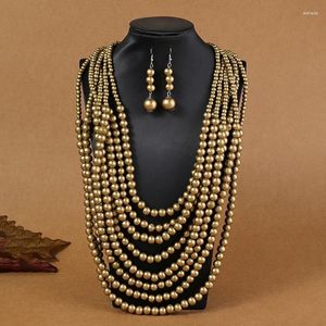 Boucles d'oreilles de collier Set 1set style africain multicouche en bois bijoux bijoux fêtard bohème coloré