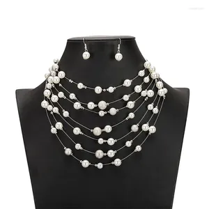 Ensemble de colliers et boucles d'oreilles en perles multicouches, 1 ensemble, bijoux élégants à la mode, cadeaux pour femmes, accessoires
