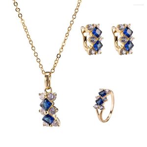 Pendientes de collar Conjunto de 3 colores Fashion Exagerated Rectangular Exquisite Meteorite Jewelry 925 Sets Boded Wedding Sets de plata esterlina
