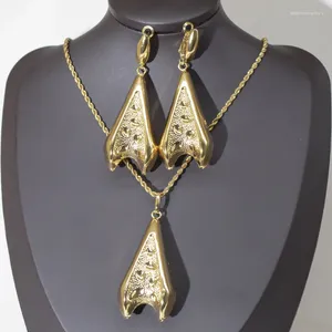 AiMi – ensemble collier et boucles d'oreilles pour femmes, mode dubaï, Long et pendentif avec placage en or 18 carats, bijoux de mariage géométriques