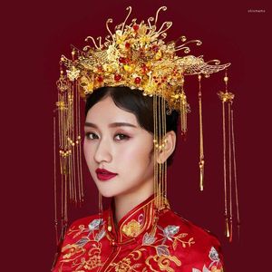 Collier boucles d'oreilles ensemble chinois mariage traditionnel Phoenix couronne longue gland diadèmes couronnes mariée fête