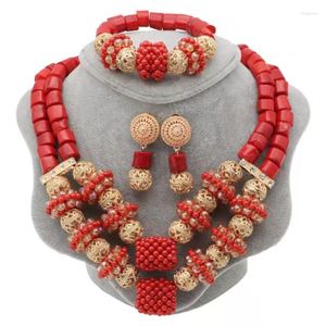 Collier boucles d'oreilles ensemble perles de corail pour mariage nigérian Afican or femmes bijoux article ST136