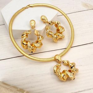 Conjunto de collar y pendientes, joyería de Dubái para mujer, colgante retorcido chapado en oro de 24 quilates, joyería africana para fiesta de boda y novia