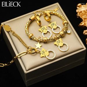 EILIECK – ensemble collier et boucles d'oreilles en acier inoxydable 316L, Bracelet pentagramme léopard pour femmes, mode luxe, étanche, bijoux cadeau