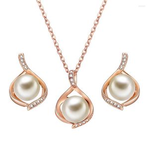 Conjunto de aretes de collar Conjuntos de perlas creativas elegantes de accesorios de ropa de dos piezas Joyas colgantes simples de una piedra 10 diseños