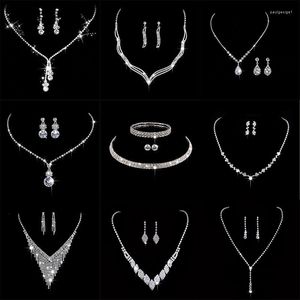Necklace Earrings Set Fashion Crystal Bride 2 Piece Rhinestone Wedding Dress Party Earring Women's High Grade Jewelry Gift