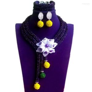Ensemble collier et boucles d'oreilles à fleurs fines pour femmes, bijoux noirs et blancs avec boules, grand dubaï pour femmes, 2022