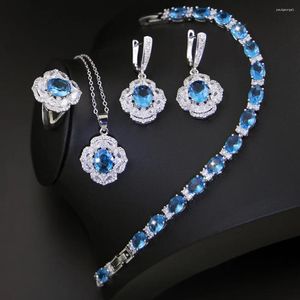 Conjunto De collar y pendientes Funmode con forma De flor azul, colgante pequeño con diseño para mujer, Conjuntos nupciales De Joias, venta al por mayor FS126