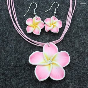 Collar Pendientes Set Chica Mujer Fimo Flor Hawaii Plumeria Flores Polímero Arcilla Colgante Regalo