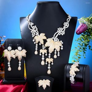 Collier Boucles d'oreilles Set Godki 4pcs Big Fashion Luxury Tassel Drop Jewelry African for Women Wedding Cubic Zirconia Dubai Bridal 2024