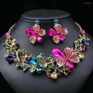 Ensemble de boucles d'oreilles et collier, bijoux classiques, mode de mariage pour femmes, fleur en émail coloré avec accessoire de boucle d'oreille