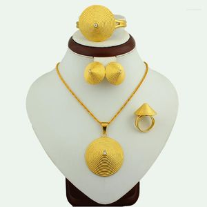 Collier boucles d'oreilles ensemble JH marque ethiopie chapeau Spike bijoux couleur or avec Zircon africain solide géométrie mariée mariage pour les femmes