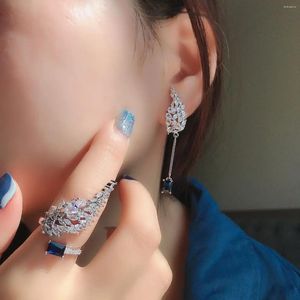 Ensemble de boucles d'oreilles et collier Lihua, nom américain, mode lumineuse lente, Tanzanite naturelle, couleur bleue Bao, bague en plumes d'ange en Zircon complet