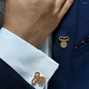 Ensemble de colliers et boucles d'oreilles pour hommes, boutons de manchette, broche, orang-outan mignon, en acier inoxydable givré, épingle de chemise, boutons de manchette, bijoux uniques, cadeaux, vente en gros