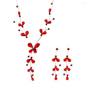 Collier boucles d'oreilles ensemble MINHIN bijoux rouges de mariée Vintage belle décoration en cristal simulé parfait accessoire de mariage