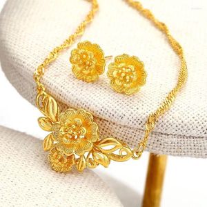 Collier boucles d'oreilles ensemble MxGxFam bijoux de mariage fleur et boucle d'oreille pour mariée 24 K couleur or pur de haute qualité