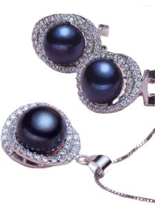 Collier et boucles d'oreilles, ensemble d'énormes pendentifs en perles naturelles de Tahiti de 10 à 11mm, véritables, noires, parfaites