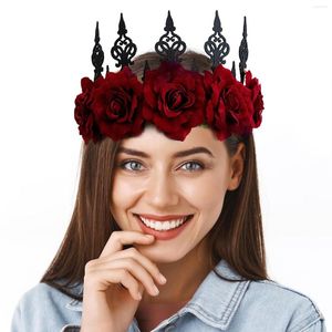 Collier boucles d'oreilles ensemble Rose fleur couronne bandeau rouge Floral casque cheveux couronne femmes filles Cosplay accessoires de fête Halloween décor