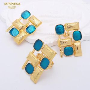 Ensemble de boucles d'oreilles et collier SUNNESA, bijoux dorés de Dubaï, boucles d'oreilles à Clip en cuivre plaqué, bague africaine pour femmes, bijoux de banquet et de mariage