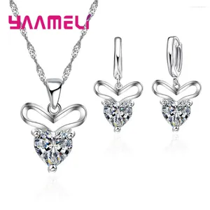 Ensemble de boucles d'oreilles et collier en argent Sterling 925 pour femmes, accessoires de bijoux de mariage de qualité supérieure, pendentif en forme de cœur, grande vente