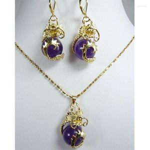 Collier boucles d'oreilles ensemble bijoux Vintage pierre naturelle mariée couleur or violet vert pierres précieuses émeraude accessoires