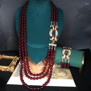 Ensemble collier et boucles d'oreilles Vintage, multicouches, grenat glacé, perles, pull, Bracelet, interrupteur Premium