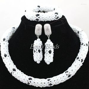 Halskette Ohrringe Set weiß/schwarz Modeschmuck nigerianische Hochzeit afrikanische Perlen Kristall Braut Großhandel ALJ325