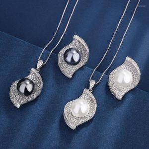 Collier boucles d'oreilles ensemble blanc perle de Tahiti mode géométrie feuille pendentif bague réglable bijoux de luxe pour femmes Banquet fête