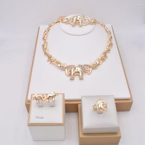 Collar Pendientes Conjunto Venta al por mayor Joyería de mujer XOXO con diseño de elefante de diamante chapado en oro de 18 quilates