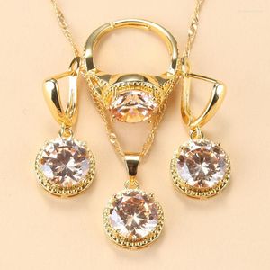 Conjunto de collar y pendientes, precio al por mayor, venta marroquí, chapado en oro, accesorios de boda para mujer, piedra champán y conjuntos