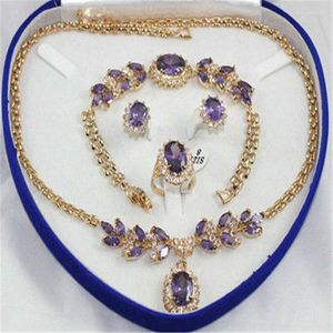 Conjunto de pendientes de collar, venta al por mayor, joyería de boda nupcial, rojo/azul/púrpura/verde/rosa CZ, pulsera de cristal de circón, anillo de pendiente