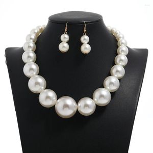 Ensemble collier et boucles d'oreilles pour femmes, Simple, grande perle, courte