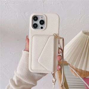 Collier Enveloppe Vogue Coque de téléphone pour iPhone 14 13 12 11 Pro Max Samsung Galaxy S23 Ultra S22 Plus A54 5G Lanière réglable Fente pour carte Coque portefeuille en cuir grain de litchi