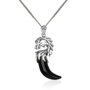 Collier pour hommes griffes de dragon forme de dent de loup pendentifs en agate noire colliers en argent 925