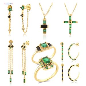 Collier LOZOYA 925 STRING Silver Gold Sabrina Zircon Green Black Earge Cross Collier Rague Bijoux Set Anillo Fino Jewels