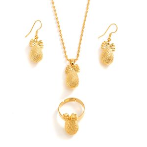 Collar colgante pendientes 3D Pequeña Piña 9K Oro Sólido Fino G Joyería Navidad Ananas esculpir Encanto de Fruta Tropical Minimalista