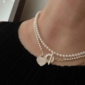 Collar Volver a Colgante Joyería de diseñador Forma de corazón Cadenas de dos pisos con collares de perlas Fiesta Oro rosa Joyería de platino 2024