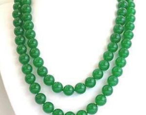 collar Venta al por mayor GRATIS HH##HH## Bonito y elegante collar de cuentas redondas de jade verde natural de 35 