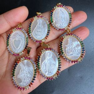 Colliers 10 pièces/lot naturel vierge de Guadalupe mont Carmel nacre coquille pendentif San Miguel archange grâce pendentif à breloques