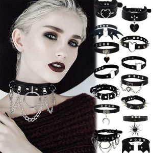 Colliers 23 styles sexy harajuku pu cuir courigh laster pendant colliers femmes hommes punk cou gothique noir collier cool collier cosplay