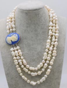 Colliers 3ROWS Collier baroque blanc en eau douce Perle en gros de la perle en gros Discus pour femme