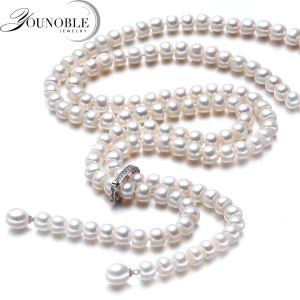 Colliers 900 mm Fashion Fashion Long Perle Collier Natural Natural Freshwater Pearl 925 Bijoux en argent sterling pour femmes Collier Gift Collier