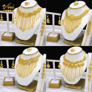 Collares Aniid indio borla chapado en oro conjunto de collar fiesta nigeriana boda nupcial etíope Dubai conjunto de joyería al por mayor nuevo
