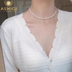 Collares Ashiq Real Mini Collar de perlas naturales de agua dulce Joyería de plata esterlina para niños Niña Regalo encantador para el año nuevo