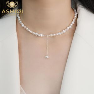 Collares ASHIQI-gargantilla de perlas naturales de agua dulce para mujer, joyería de perlas barrocas para boda, regalo de joyería al por mayor de plata 925