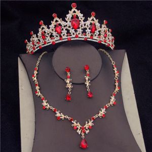 Collares Barroco Princesa Cristal Juegos de joyería de novia Mujeres Coronas de tiara de la novia Joya de boda del collar del arete Cumpleaños