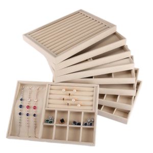 Collares Bandeja De Joyería De Terciopelo Beige Organizador De Joyas Caja De Almacenamiento Soporte para Relojes Collares Anillos Pendientes Colgantes para Mujeres Serie De Soporte