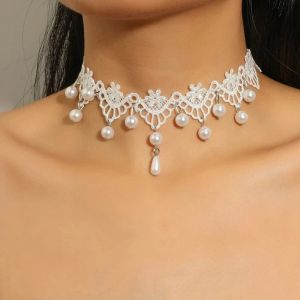 Colliers Collier de lace en dentelle gothique classique pour femmes Colliers de charme pendentif de perle